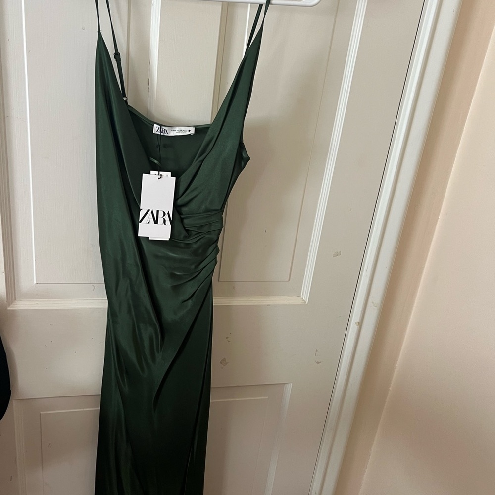 Emerald green silk ZARA dress NWT